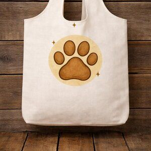 White Reusable Tote Bag with Kawaii Paw